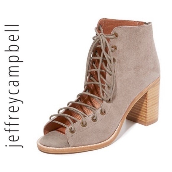 Jeffrey Campbell Cors Peep Toe Lace Up Suede Chunky Stacked Heel Boot Sandals 6 - Picture 4 of 16